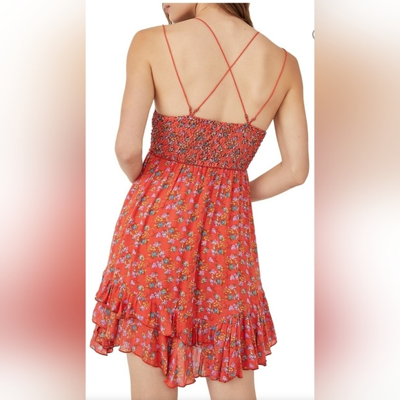 Free People Adella Printed Mini Slip in Red Meadow Combo  Size Small - Picture 3 of 10